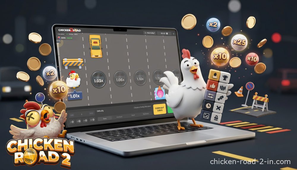 Chicken Road 2 InOut Games का एक क्रैश गेम है जिसका RTP 97% है, इसमें बेट (दांव) ₹10 से शुरू होती है और अधिकतम पेआउट x20,000 है।